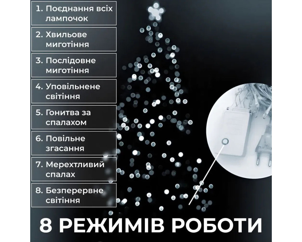 Гирлянда нить 22 м 500 LED белая 8 режимов GarlandoPro W500LEDW